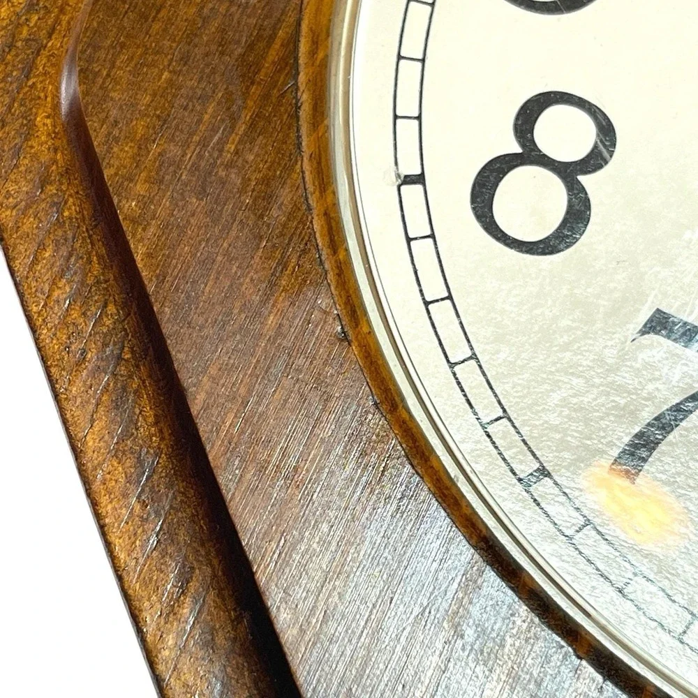 Vintage Wood Frame Clock w/Domed Glass Face 10 X 10